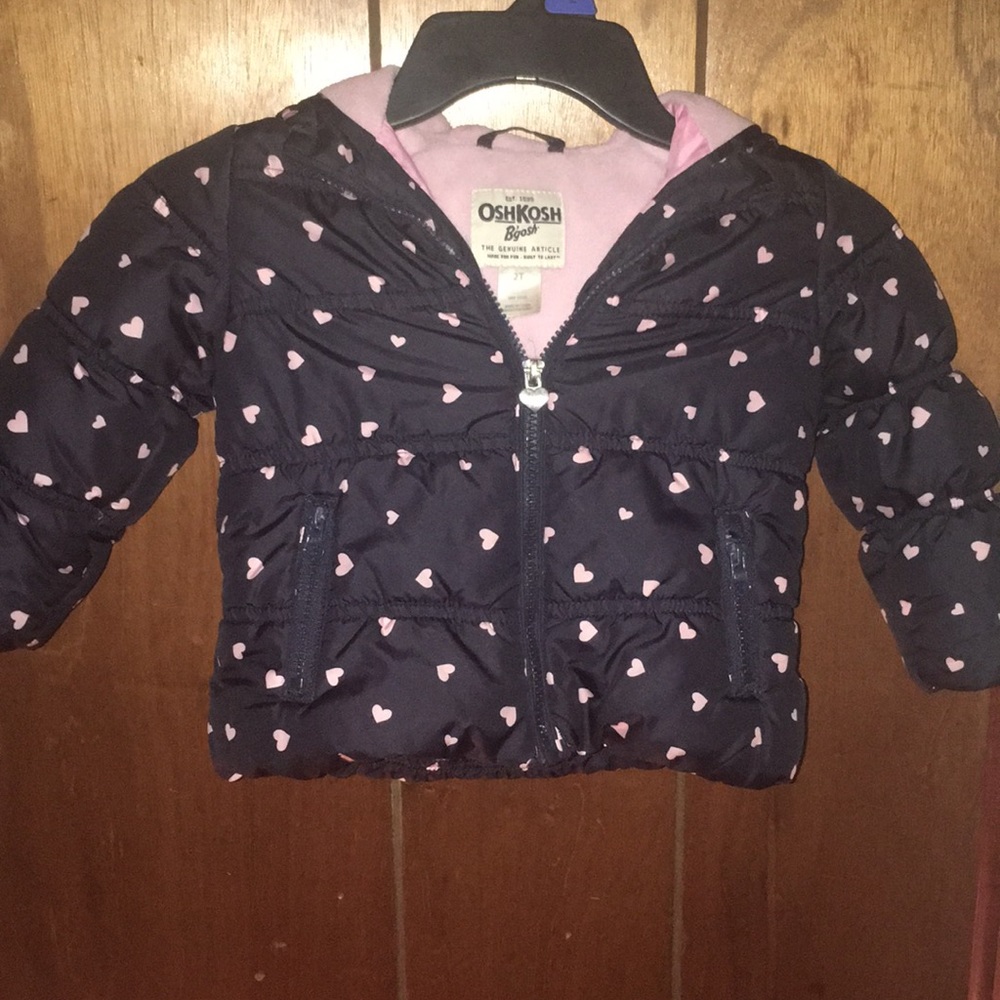 Navy blue coat with hearts